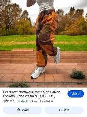 Men’s Corduroy Patchwork Cargo Pants in Brown/Orange